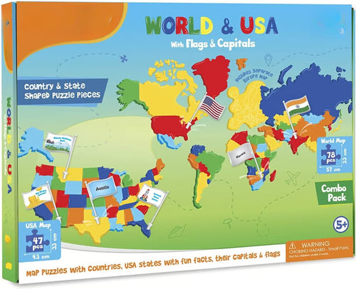 🌍 3-in-1 World & USA Map Puzzle Set for Kids