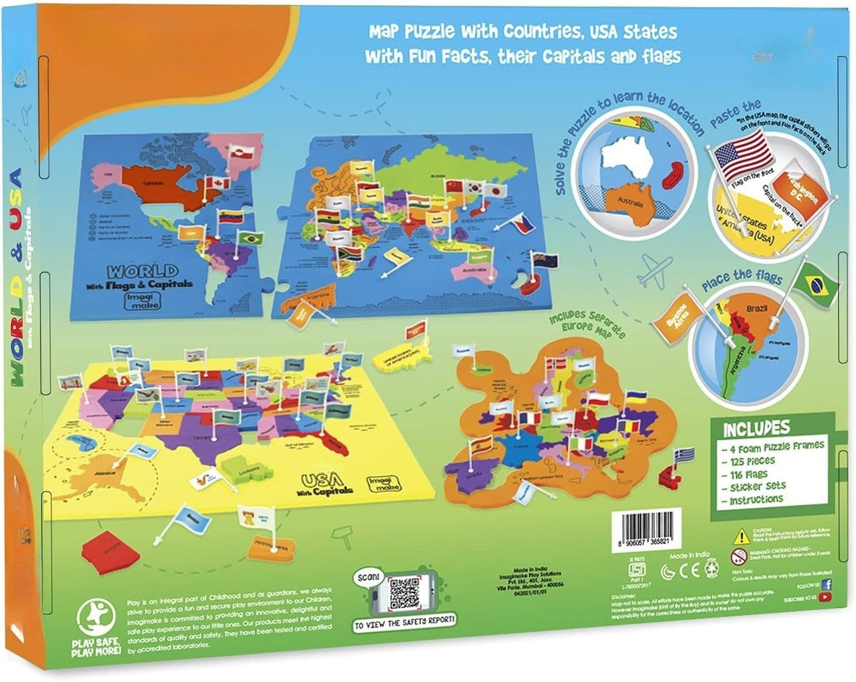 🌍 3-in-1 World & USA Map Puzzle Set for Kids