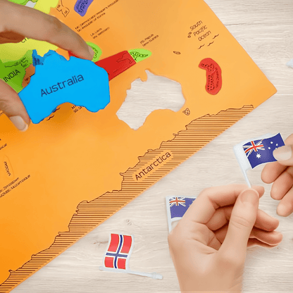 🌍 3-in-1 World & USA Map Puzzle Set for Kids