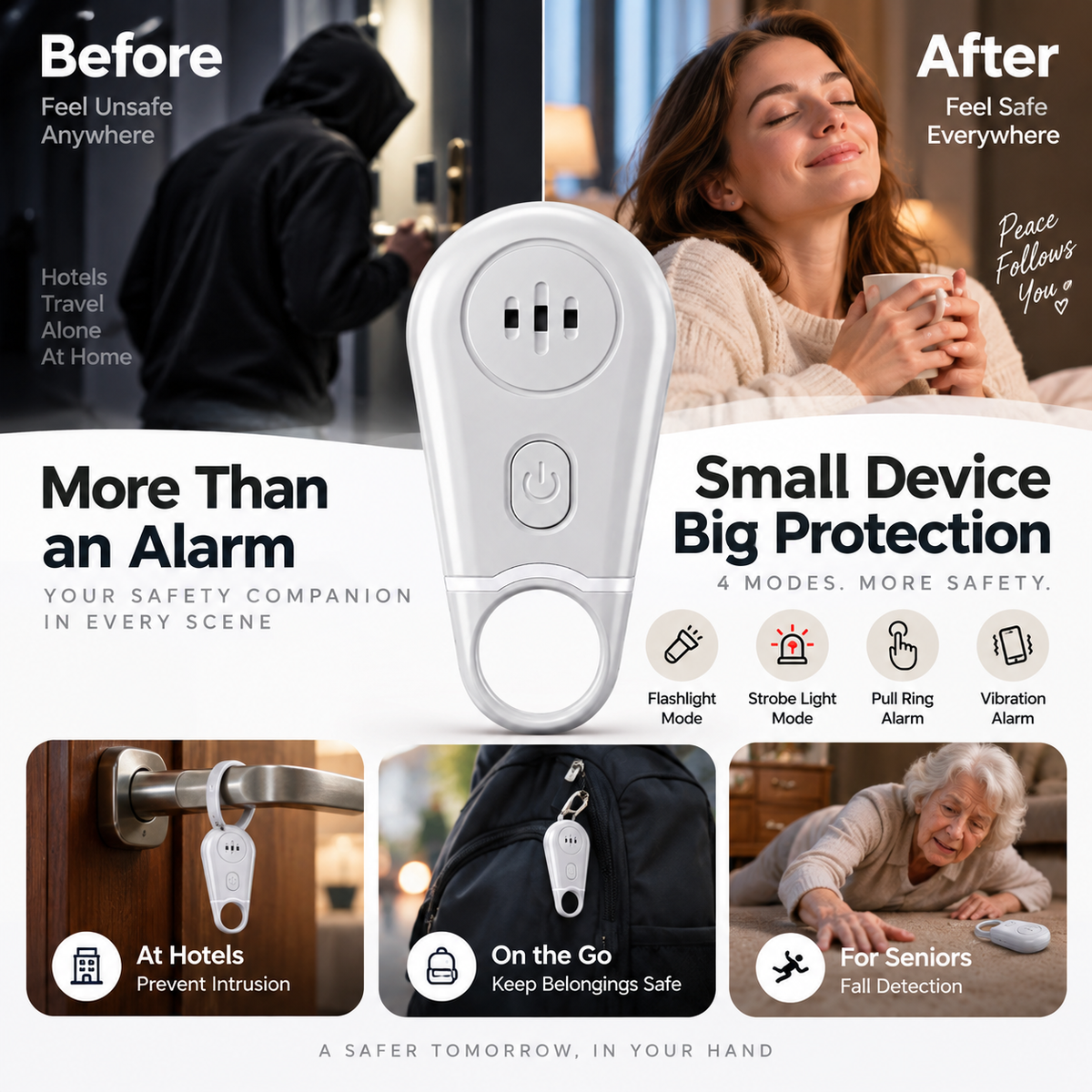 🔥50% OFF NOW! 🛡️130dB Personal Safety Alarm Keychain with Flashlight & Strobe Light