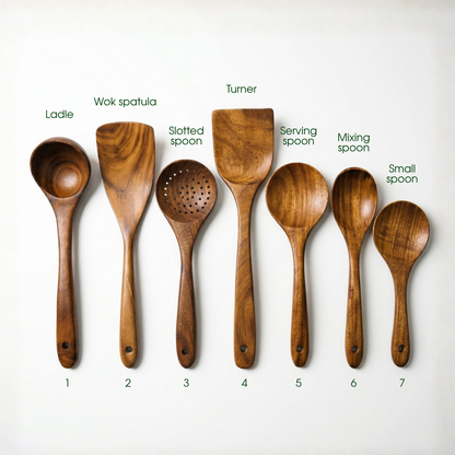 7-Piece Teak Wood Utensil Set | Naturally Better for Everyday Cooking
