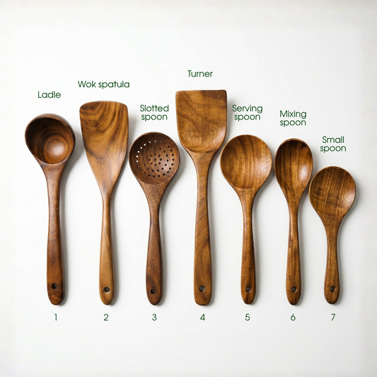7-Piece Teak Wood Utensil Set | Naturally Better for Everyday Cooking