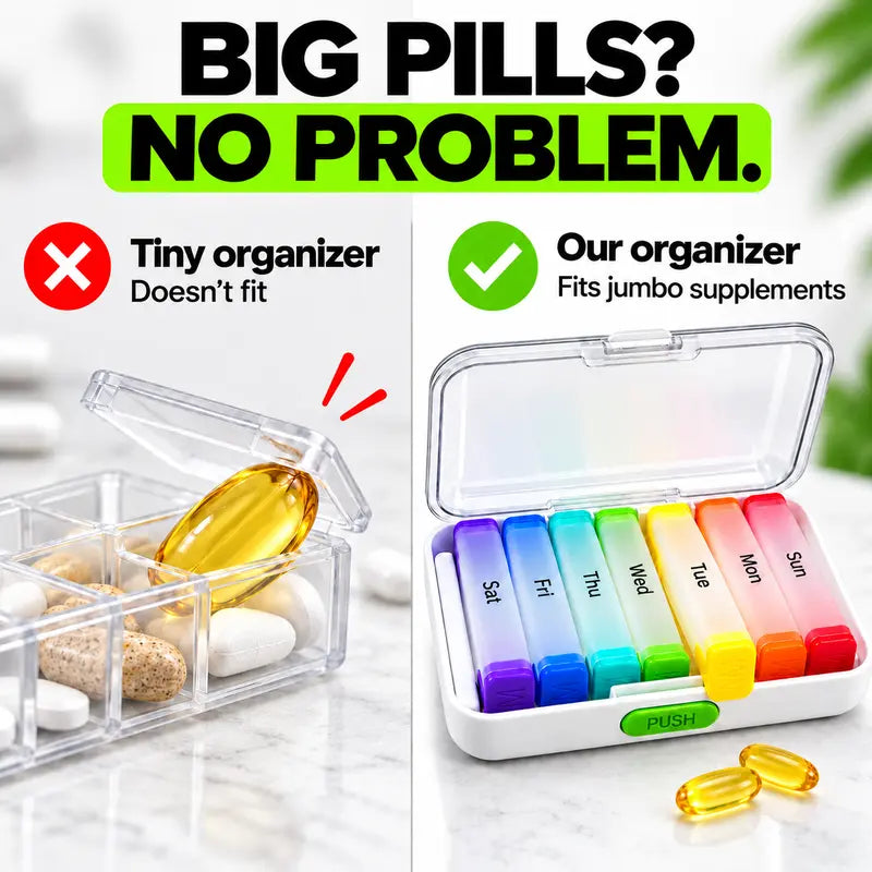 7-Day Jumbo Pill Organizer – Large Capacity Vitamin & Supplement Case