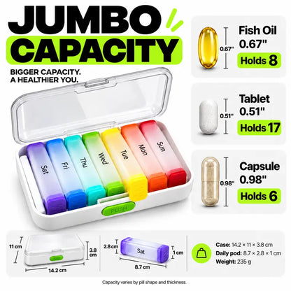 7-Day Jumbo Pill Organizer – Large Capacity Vitamin & Supplement Case