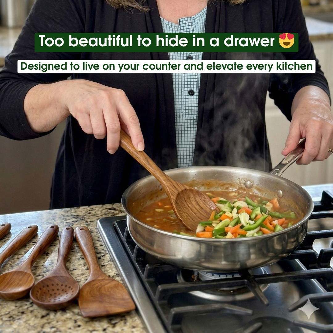 7-Piece Teak Wood Utensil Set | Naturally Better for Everyday Cooking