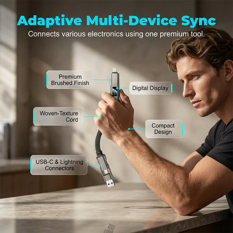 🔌 4-in-1 Digital Display Keychain Charging Cable — Power Anytime, Anywhere