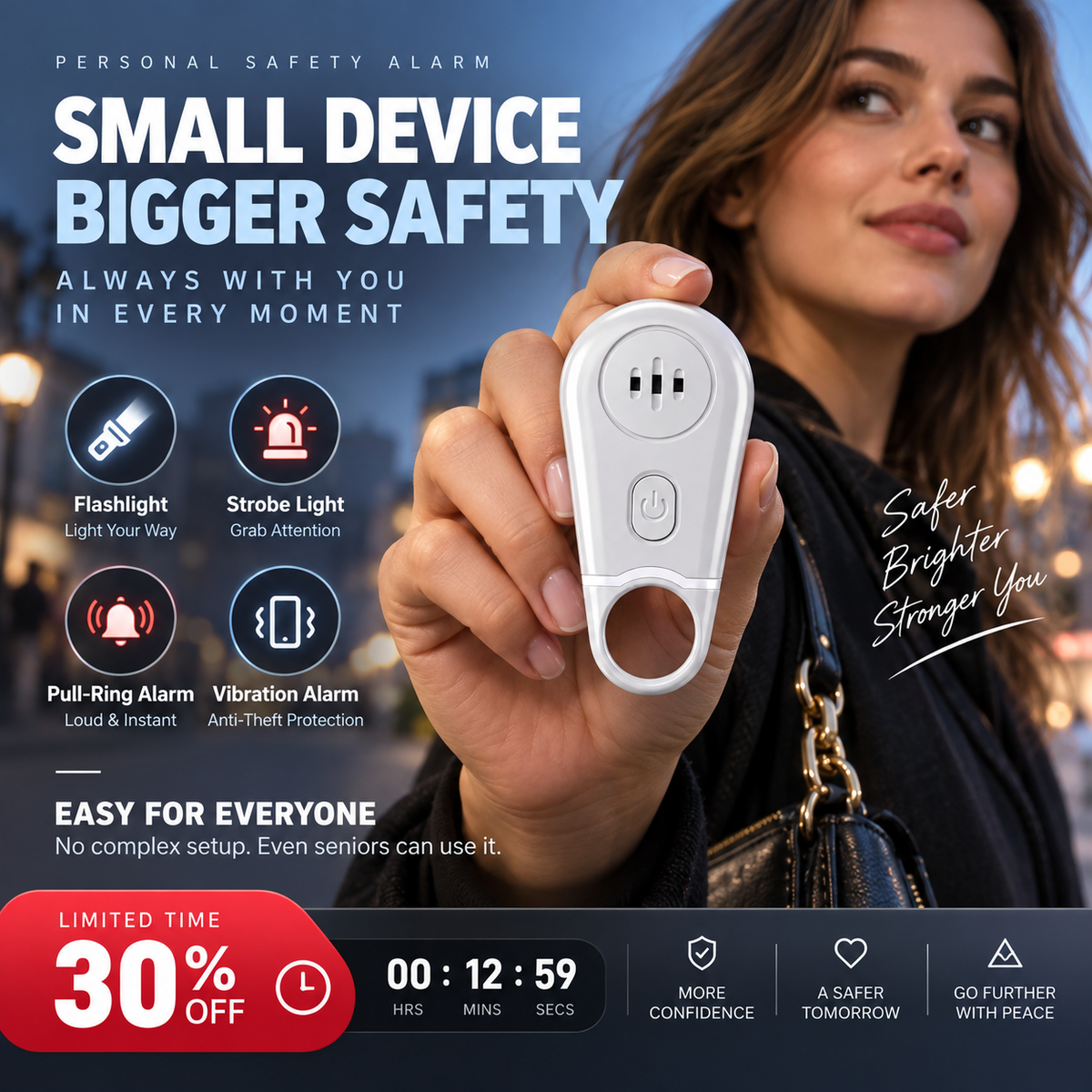 🔥50% OFF NOW! 🛡️130dB Personal Safety Alarm Keychain with Flashlight & Strobe Light
