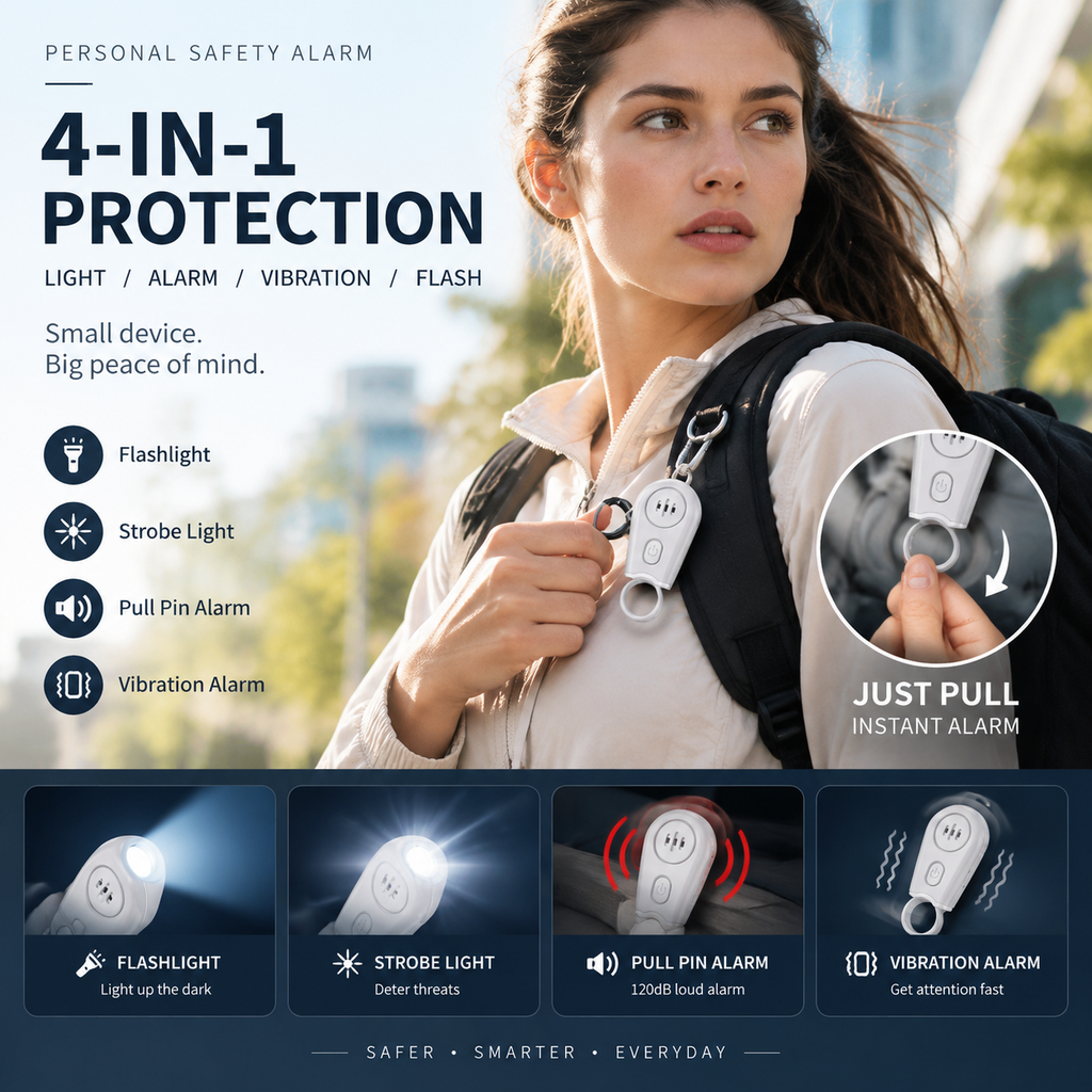 🔥50% OFF NOW! 🛡️130dB Personal Safety Alarm Keychain with Flashlight & Strobe Light