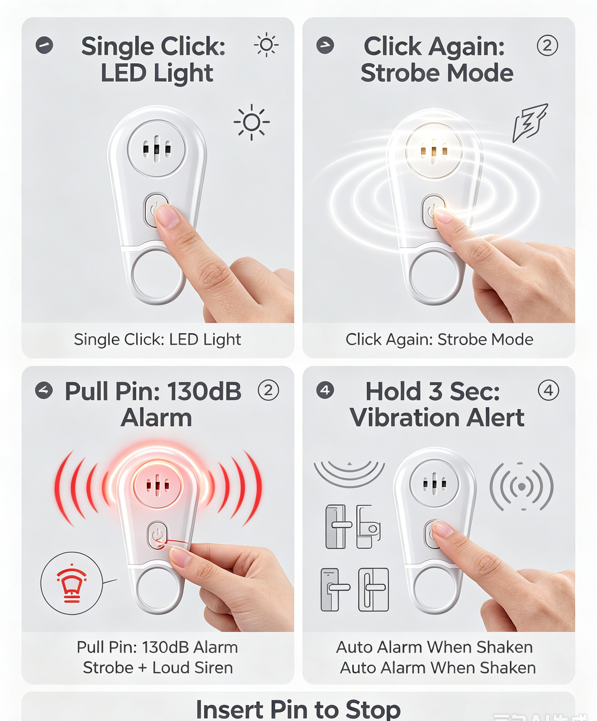 🔥50% OFF NOW! 🛡️130dB Personal Safety Alarm Keychain with Flashlight & Strobe Light