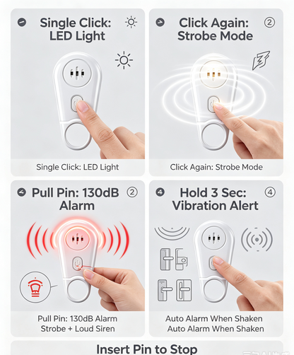 🔥50% OFF NOW! 🛡️130dB Personal Safety Alarm Keychain with Flashlight & Strobe Light