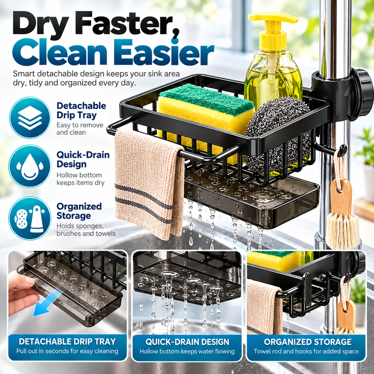 🎉Kitchen Sink Faucet Organizer – Keep Your Sink Neat & Clutter-Free