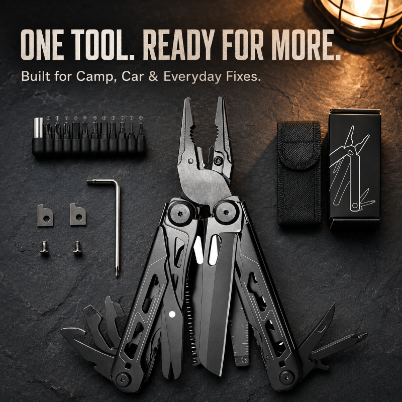 28-in-1 Multitool with Large Scissors | Compact Outdoor Tool for Camping & Repairs