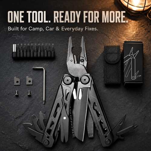 28-in-1 Multitool with Large Scissors | Compact Outdoor Tool for Camping & Repairs