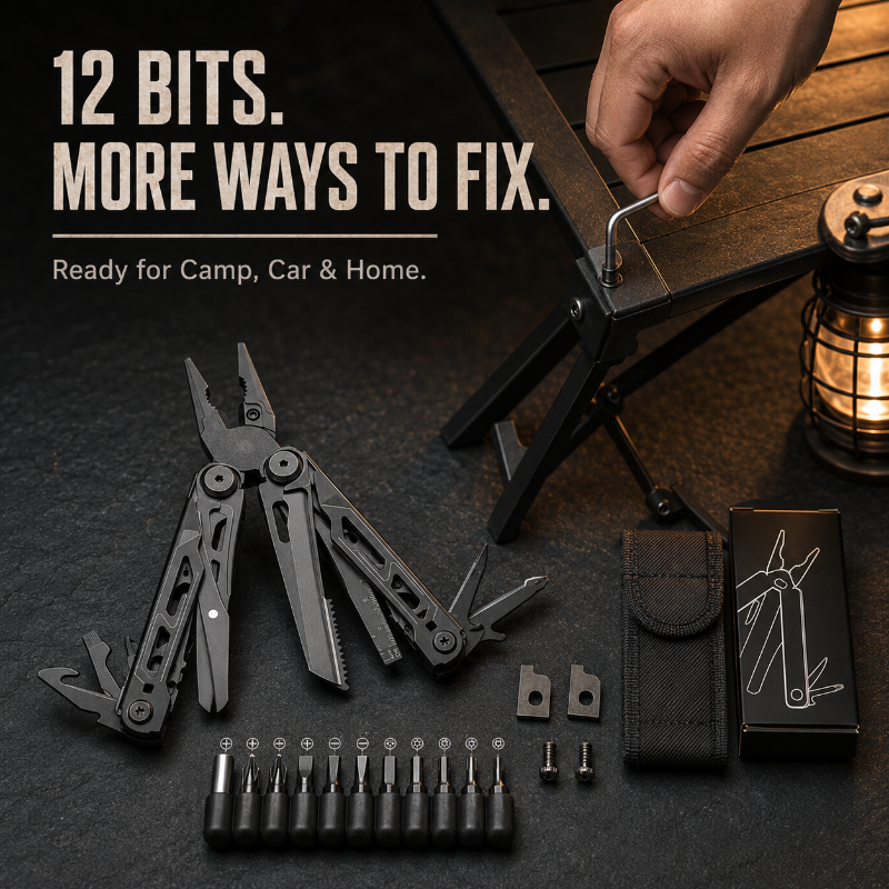 28-in-1 Multitool with Large Scissors | Compact Outdoor Tool for Camping & Repairs
