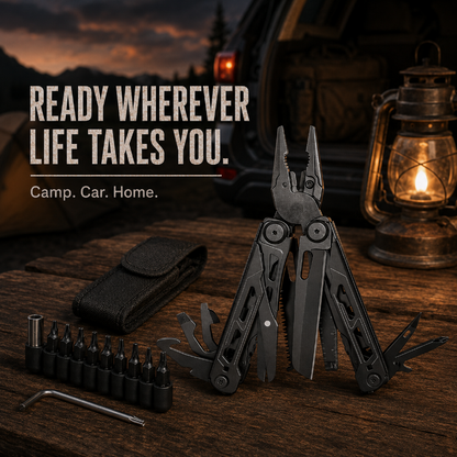28-in-1 Multitool with Large Scissors | Compact Outdoor Tool for Camping & Repairs