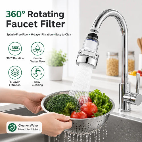 360° Rotating Faucet Filter Aerator – Splash-Free Water Saver with Multi-Layer Filtration & 6 Replacement Filters