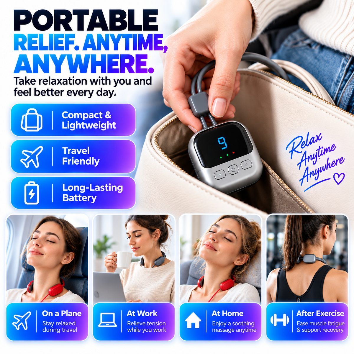 🔥 Portable Neck Massager with Heat – Lightweight Comfort Anytime, Anywhere