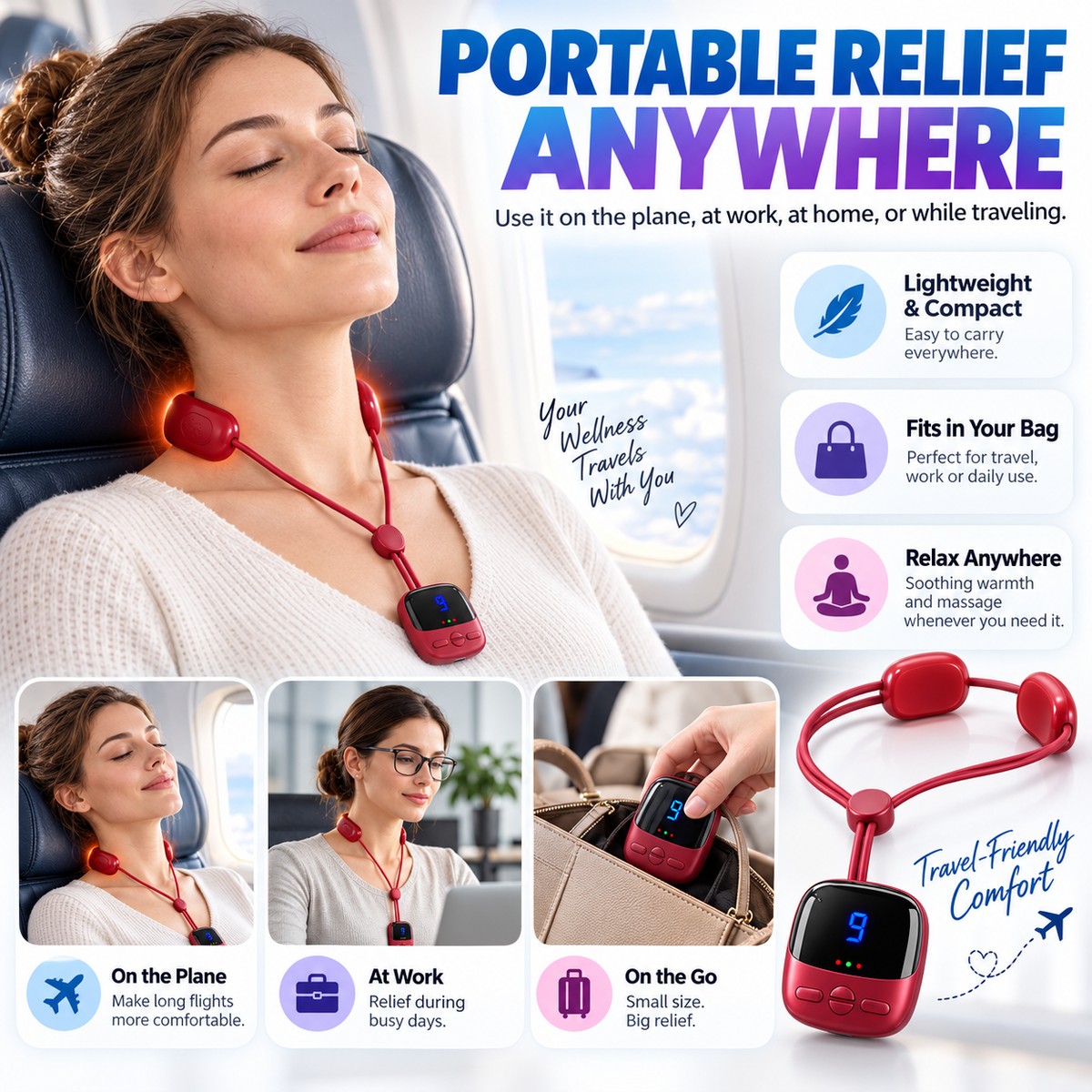 🔥 Portable Neck Massager with Heat – Lightweight Comfort Anytime, Anywhere