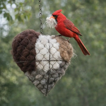 Handmade Alpaca Fiber Bird Nesting Heart - Eco Friendly Garden Ornament