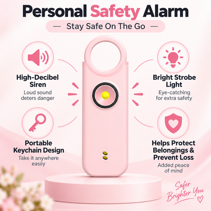 Women's Personal Safety Alarm with Loud Siren, Strobe Light & Keychain Design