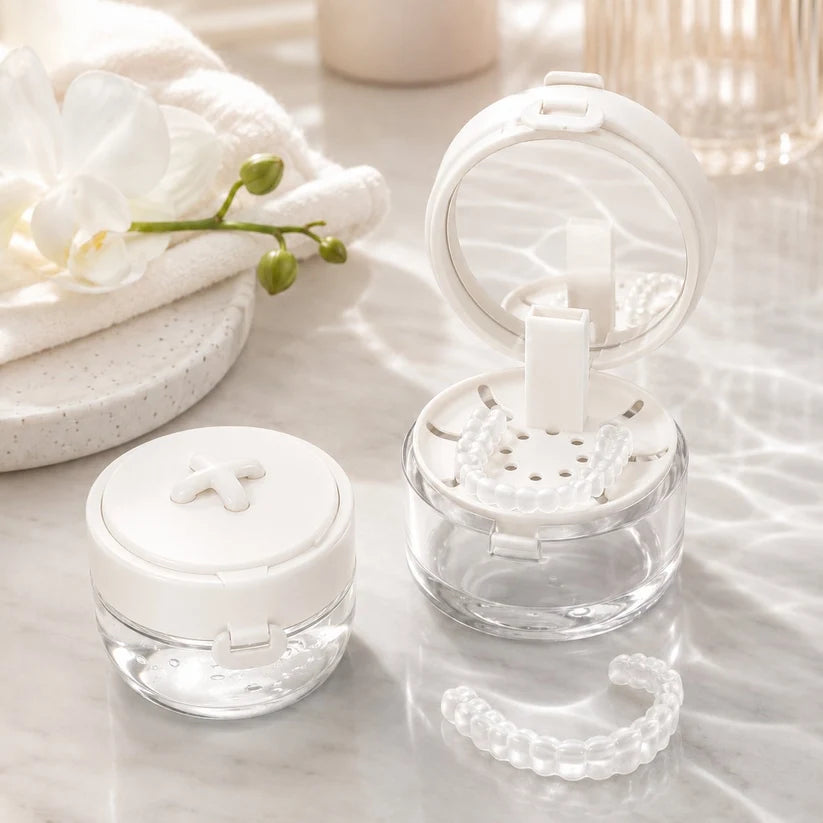 💧Portable Retainer and Denture Cleaning Case with Magnetic Lifting Tray