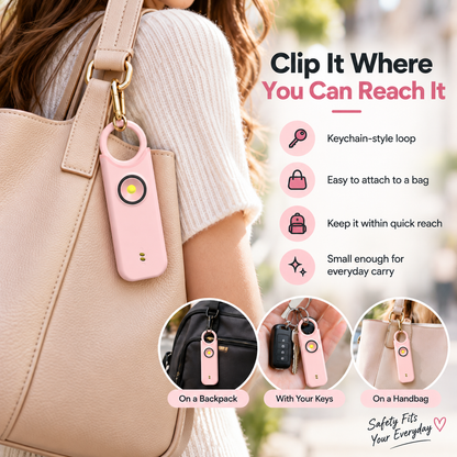 Women's Personal Safety Alarm with Loud Siren, Strobe Light & Keychain Design