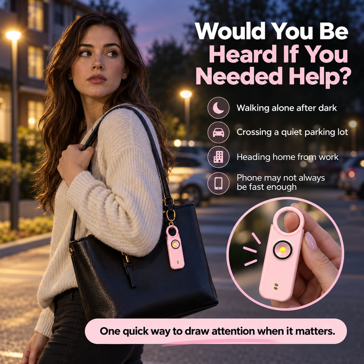 Women's Personal Safety Alarm with Loud Siren, Strobe Light & Keychain Design
