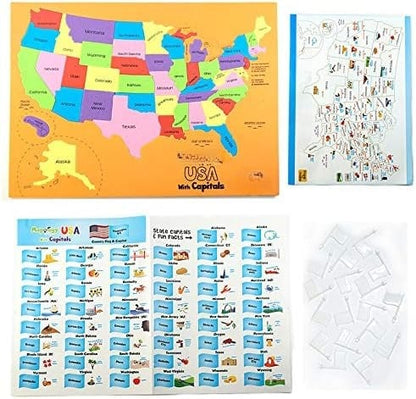 🌍 3-in-1 World & USA Map Puzzle Set for Kids