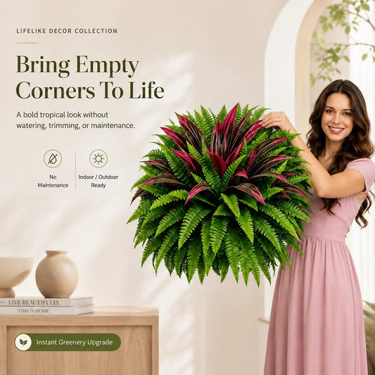 🔥 UV-Resistant Artificial Fern & Red Dracaena Decorative Plants – Full, Lush & Fade-Resistant!