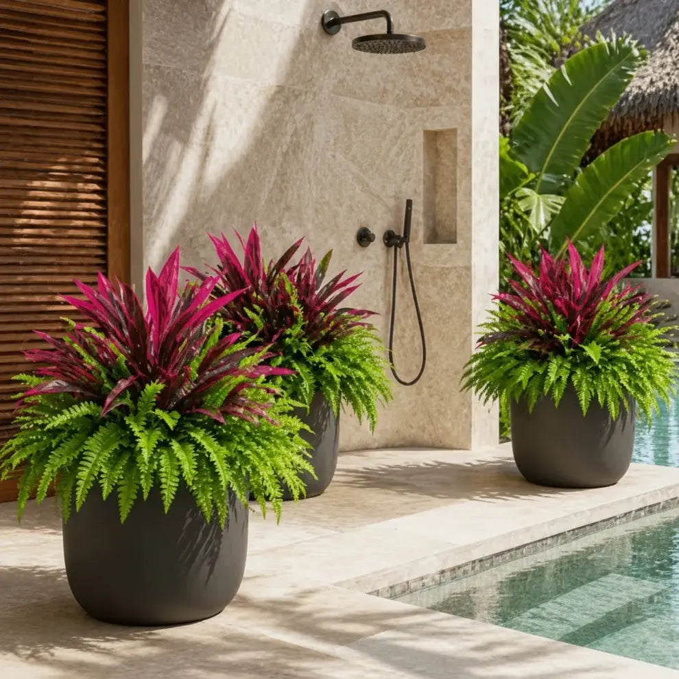 🔥 UV-Resistant Artificial Fern & Red Dracaena Decorative Plants – Full, Lush & Fade-Resistant!