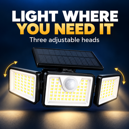 💡 Three-Head Solar Motion Security Light | Adjustable Outdoor Wall Light