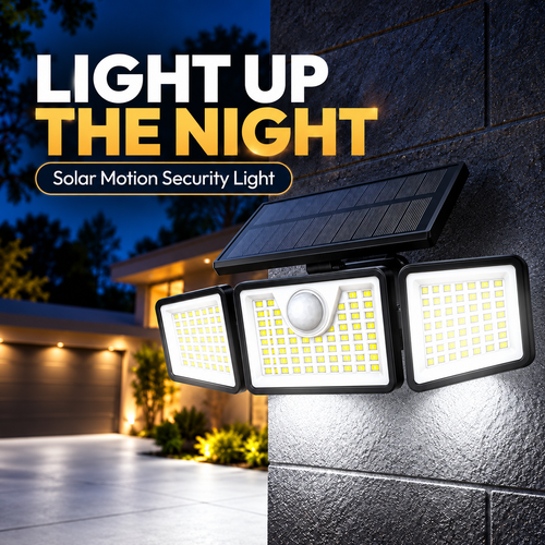 💡 Three-Head Solar Motion Security Light | Adjustable Outdoor Wall Light