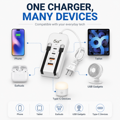 Charge 6 Devices Instantly! No-Clutter 66W Desktop Power Hub
